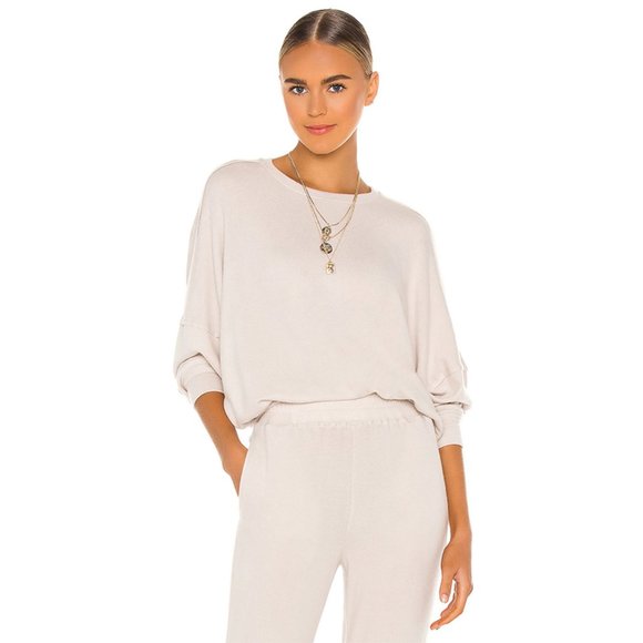 Lovers + Friends Tops - NWT Lovers + Friends Slouchy Raw Edge Sweatshirt Pullover Soft Beige Ivory Small